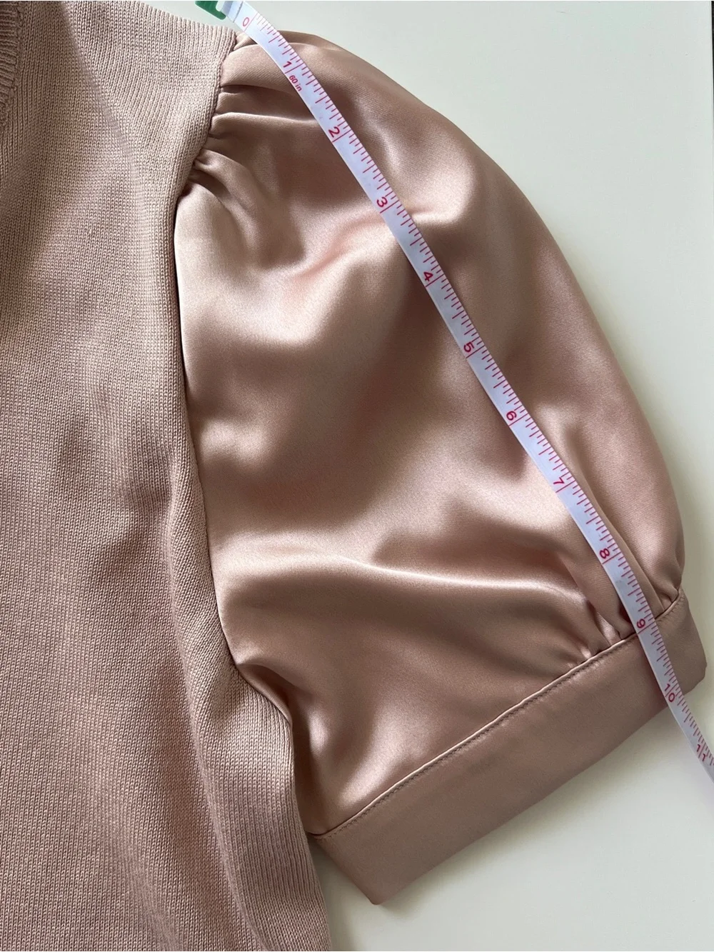 Cynthia Rowley Blush Pink Mixed Media Sweater Top Satin Puff Sleeve M - Picture 11 of 13